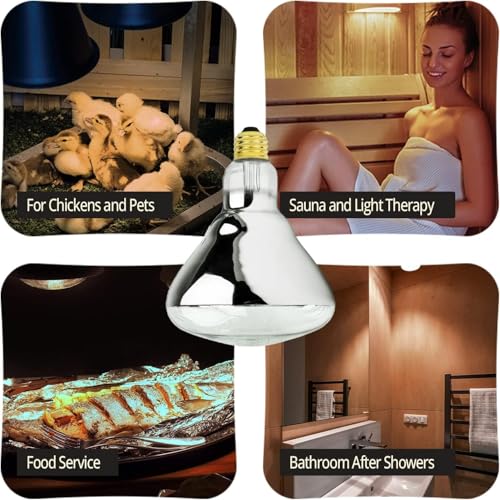 250 Watt R40 Clear Heat Lamp Bulb – Infrared Flood Reflector Light, Incandescent Spotlight for Food Warmer, Brooder, Chicken Coop, Pet Heating, Bathroom, Light Therapy – E26 Base (1, Clear) - color: Clear