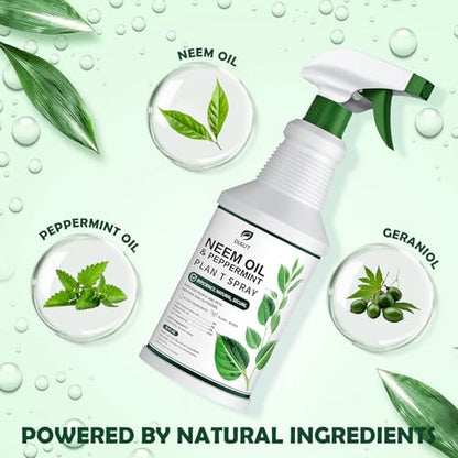 Neem Oil Spray for Plants with Peppermint Oil, Easy Ready to Use Natural Plant Wash and Foliage Care for Indoor and Outdoor Plants, Gardens, Houseplants & Vegetables, 16 oz