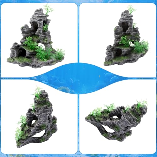 Saim Large Aquarium Decor Set - Resin Castle & Mountain Stone, 2Pack | Resin Castle and Mountain View Stone Ornament, Fish Tank Rock Decor & Aquatic Plant Background, Freshwater/Saltwater Tanks - size: 11.5x6x10.6+5.83x3.74x5.91