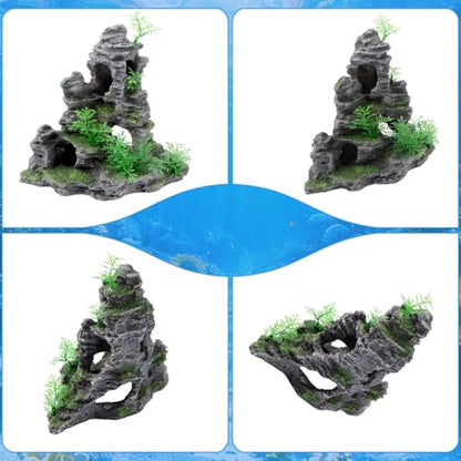 Saim Large Aquarium Decor Set - Resin Castle & Mountain Stone, 2Pack | Resin Castle and Mountain View Stone Ornament, Fish Tank Rock Decor & Aquatic Plant Background, Freshwater/Saltwater Tanks - size: 11.5x6x10.6+5.83x3.74x5.91