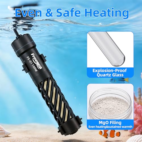 FREESEA Aquarium Heater for Fish Tank: 100W Small Submersible Thermostat with Off-Water Protection & UL Certified Cord for 10-20 Gallon Fish Turtle Tanks Enthusiasts - size: 100W(10-20 Gallon)