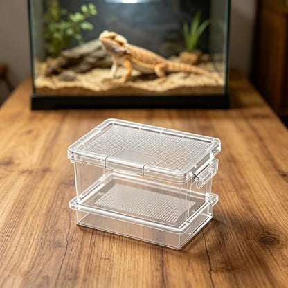 Mealworm and Cricket Reptile Breeding Box, Clear, 3-Layer with Ventilation Net, Bottom Filter, Waste Collection Tray