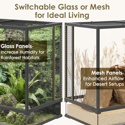 Erinnyees 74 Gallon Reptile Terrarium with Top Screen Ventilation, Snake Habitat with Heating Pad Space, Front Opening Reptile Vivarium with Sliding Cable Outlet for Leopard Geckos, Turtles, Snakes - size: 74 Gallon