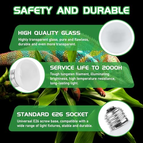 Reptile Heat Lamp Bulbs, UVA Reptile Heat Bulb 2 Pack, 40 Watt Heat Light Bulbs, Daylight Basking Spot Light for Lizard, Bearded Dragon, Snake, Gecko - color: 40*2