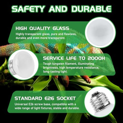 Reptile Heat Lamp Bulbs, UVA Reptile Heat Bulb 2 Pack, 40 Watt Heat Light Bulbs, Daylight Basking Spot Light for Lizard, Bearded Dragon, Snake, Gecko - color: 40*2