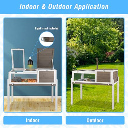 Gowoodhut Tortoise Habitat Tortoise Enclosure Tortoise House Reptile Habitat with Removable Legs Turtle Habitat for Indoors & Outdoors Lamp Holders Included Leakproof Tray Breeding Box Amphibians
