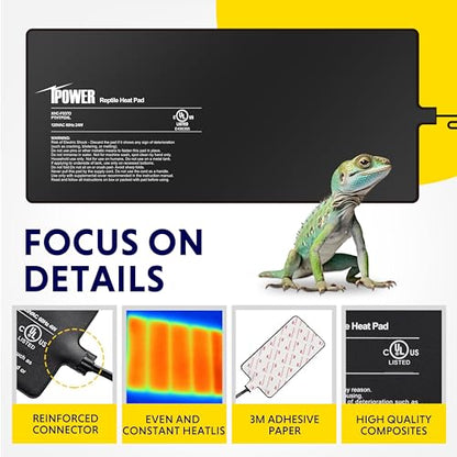 iPower Reptile Heating Pad, Under Tank Heater, Waterproof Terrarium Heat Mat 8X18 Inch, for Turtle, Lizard, Frog, Snake and Other Reptiles - size: 8" X 18", style: Heat Pad