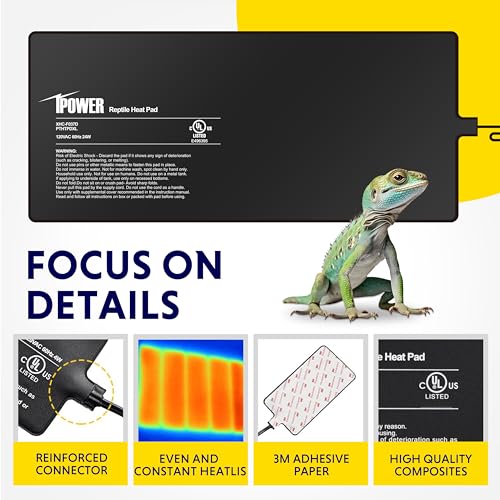 iPower 8 by 18-Inch 24W Reptile Heat Mat, LCD Digital Aquarium Thermometer, Under Tank Warmer Terrarium Heat Pad for Turtles Lizards Frogs and Other Small Animals, Multi Sizes - size: 8 X 18 Inch, style: Pad + Thermometer