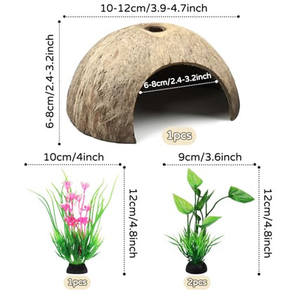 QUOZUO Hermit Crab Shells Natural Coconut Shell Hut Artificial Plants, 22 PCS Hermit Crab Supplies Seashells for House Hermit Crab Tank Habitat