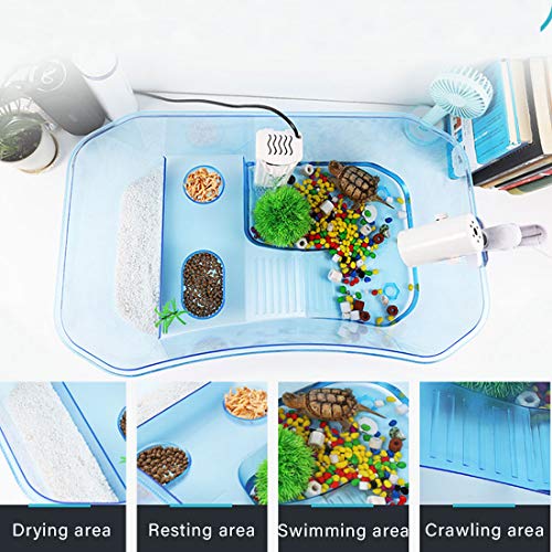 PINVNBY Plastic Turtle Tank Reptile Habitat Pet Terrariums Turtles Tank Aquarium Terrapin Topper Basking with Platform Plants,Durable,Safe, Non-Toxic(Blue) - color: Blue