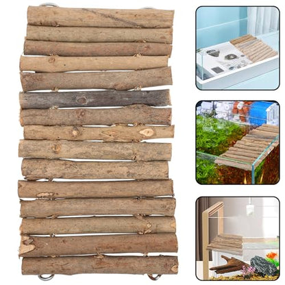 Gadpiparty Wooden Reptile Hideout and Turtle Habitat Shelter with Climbing Stick, DIY Lizard Climbing Hide Hut for Terrarium, Turtle Basking Cave for Reptiles and Amphibians