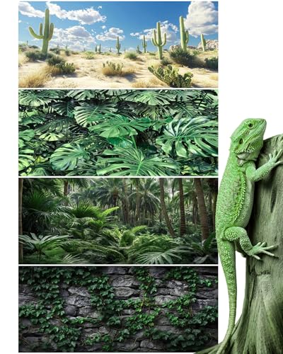 Breling 4 Pcs 36 x 18'' Reptile Tank Background 30/40/50 Gallon Polyester Tropical Rainforest Bearded Dragon Terrarium Background Decor for Crested Gecko, Python Regius, Tree Frogs, Chameleon - size: 36 x 18 Inch