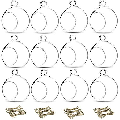 12 Pcs 3.15"/ 8cm Hanging Glass Tealight Holder Globe Plant Terrariums Glass Orbs Air Plants Tea Light Candle Holders Home Decor Indoor Outdoor Garden DIY Gifts (9 Pcs + 3 Pcs) - size: 3.15 inches