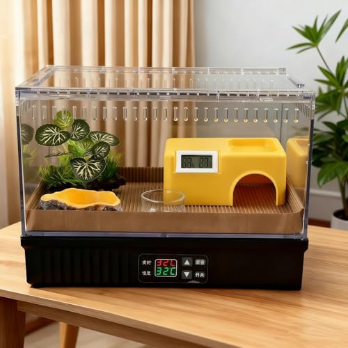 Smart Reptile Terrarium 11.8"x7.8"x10" with Thermostat | Leopard Gecko Tank, Heat/Cold Gradient, High Transparency Acrylic, Fast Heating Aluminum, Stackable for Snake/Lizard - color: Black constant temperature feeding box