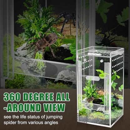Mini Spider Enclosure, Windspeed 3x3x6’’ Acrylic Terrarium with Ventilation Jumping Spider Enclosure Cage Portable Micro Habitat Terrarium for Tarantula Lizards Gecko with Tongs, Dropper