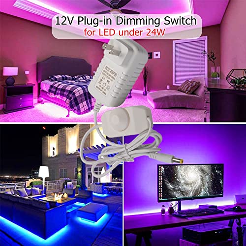DC12V 2A Plug-in Dimmer Switch 110-240V AC to DC Converter Power Supply Adapter Wall Plug Dimming Switch ON/Off for Dimmable Lights RGB LED Strip Table Lamps (White)
