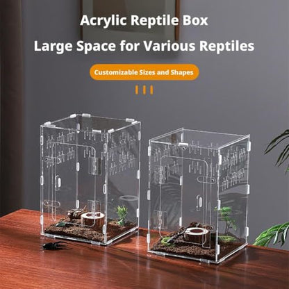  Acrylic Reptile Terrarium,Escape Proof Reptile Tank,Transparent Habitat with Ventilation Holes,for Tarantulas,Spiders,Lizards,Frogs - Easy Snap Assembly,Easy to Clean & Observe(25 * 15 * 15cm)