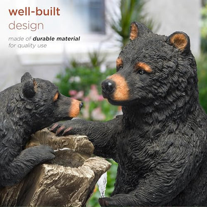 Alpine Corporation USA1132 Indoor/Outdoor Floor Bear and Cub on Log Fountain, Playful Bear and Cub Garden Fountain 26", Black - style: 26" H - Bear and Cub