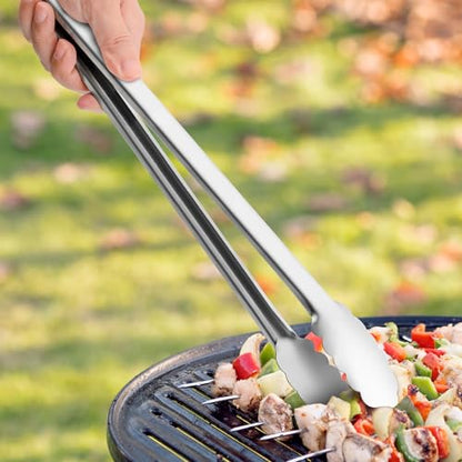 Grill Tongs - 17 Inch Extra Long BBQ Tongs, Heat Resistant Stainless Steel Kitchen Tong, Heavy Duty Metal Locking Tong for Cooking, Grilling, BBQ/Barbecue, Food (All Metal - 17") - color: All Metal - 17"