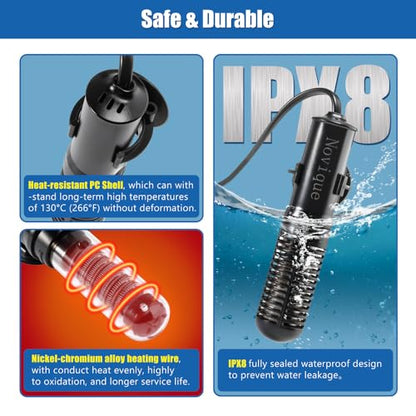 25W Mini Aquarium Heater Submersible Constant Temperature Fish Tank Betta Heater Free Thermometer Sticker Suitable for 1-6 Gallons Saltwater and Freshwater Tanks