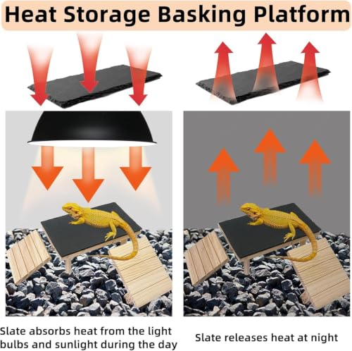 Bearded Dragon Basking Platform with Climbing Ramp,Leopard Gecko Basking Platform with Slate Stone,Reptile Basking Rock Hide Cave Climibng Accessories for Turtle,Snake,Lizard(13.8×7.9×3.9IN) - size: XL - 13.8"D x 7.9"W x 4.7"H
