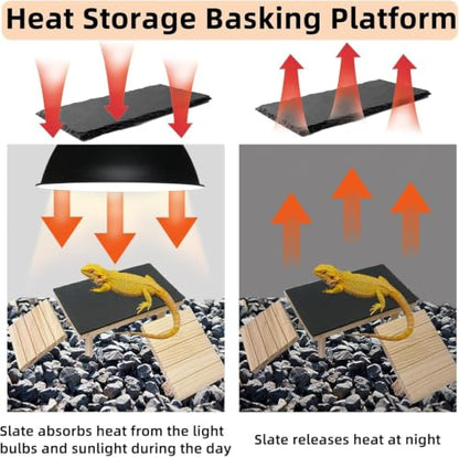 Bearded Dragon Basking Platform with Climbing Ramp,Leopard Gecko Basking Platform with Slate Stone,Reptile Basking Rock Hide Cave Climibng Accessories for Turtle,Snake,Lizard(13.8×7.9×3.9IN) - size: XL - 13.8"D x 7.9"W x 4.7"H