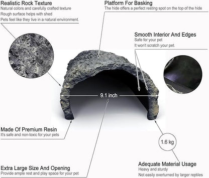 Oversize Resin Rock hides and Caves are Perfect for Oversized Reptiles, Creating a Natural Habitat in Reptile Aquariums. Ideal for Bearded Dragons, Snakes, Tortoises, and Other Terrarium Reptiles