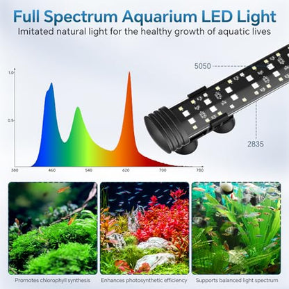 AQQA Submersible LED Aquarium Light, 24/7 Mode Full Spectrum Fish Tank Light, 4 Rows Beads with 9 Colors Choice, IP68 Waterproof Aquarium Plant Light, Adjustable Brightness Timer, 7 Adjustable Angle - size: 19.09In (For 19.69''-36.45'' Length Fish Tank)