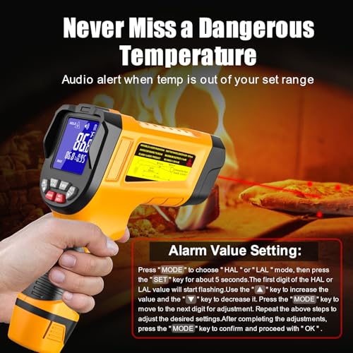 NJTY Infrared Thermometer Gun, -58℉ to 3992℉, High Temp Laser Thermometer with Adjustable Emissivity, Non-Contact Digital IR Pyrometer for Furnace, Kiln, Metal, Industrial Use - style: -58℉ to 3992℉