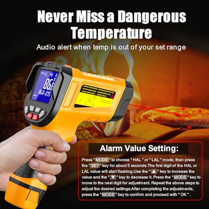 NJTY Infrared Thermometer Gun, -58℉ to 3992℉, High Temp Laser Thermometer with Adjustable Emissivity, Non-Contact Digital IR Pyrometer for Furnace, Kiln, Metal, Industrial Use - style: -58℉ to 3992℉