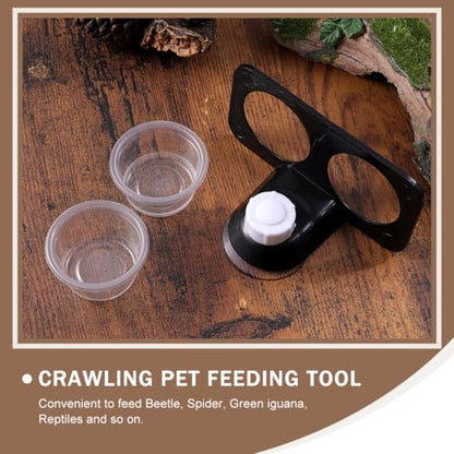 Healifty 2pcs Reptile Food Water Feeding Bowls Suction Cups, Dual-Compartment Lizard Gecko Feeder for Terrariums, Safe Non-Toxic Plastic, Suitable for Spider, Gecko, and Small Reptile Pets