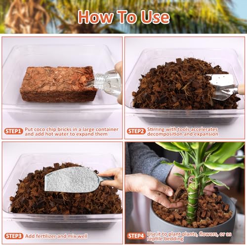 Riare 8 Pack Coco Chips Substrate for Plants- 8.8lb 100% Organic Coconut Husk Brick with Low EC and pH Balanced, High Expansion Coconut Substrate Coco Husk Mulch for Garden Flowers, Herbs, Planting - color: 8 Pack