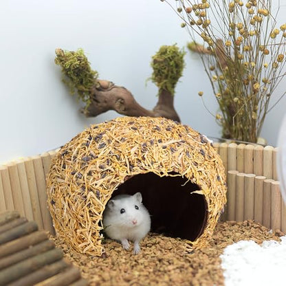 Hamster Hideout - Large, Natural Flowers, Handcrafted for Syrian Hamsters, Rats & Guinea Pigs, Safe & Eco-Friendly (Flower,Large) - size: Flower, Large