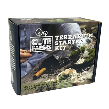 Cute Farms Terrarium Starter Kit | Moss, Vermiculite, Soil, Plant Food, Brush, Build and Care Guide | DIY Succulent Terrarium Kit for Adults and Kids - style: Terrarium Kit (No Glass)