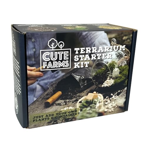 Cute Farms Terrarium Starter Kit | Moss, Vermiculite, Soil, Plant Food, Brush, Build and Care Guide | DIY Succulent Terrarium Kit for Adults and Kids - style: Terrarium Kit (No Glass)
