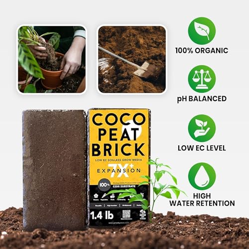 Coco Coir 650g Brick - Premium Organic Coco Peat Brick for Garden Soil & Potting Mixes-Seed Starter Soil, Coconut Fiber Substrate Mixes with Potting Soil for Indoor Plants & Outdoor Plants