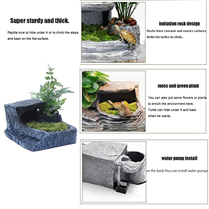 Tfwadmx Turtles Basking Platform Reptile Habitat Hiding Cave Amphibians Climbing Ramp Decorations Resin Fish Tank Aquarium Ornament for Frogs Newts Snakes Chameleons Lizard