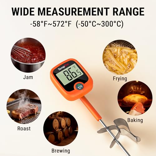 TempPro TP509 Candy Thermometer with Pot Clip, 10" Long Probe Instant Read Meat Food Thermometer with LCD, Cooking Oil Deep Frying Thermometer for Brewing Fathers Day Gift (Previously ThermoPro)