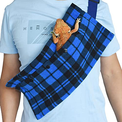 LIKZINWA Small Animal Sling - Bearded Dragon & Lizard Carrier with Adjustable Strap (Blue-Square) + UV Sensor Card - color: Blue-Square