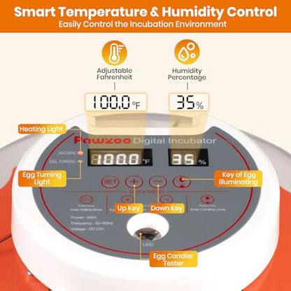 Incubators for Hatching Eggs - 18 Egg Capacity，Automatic Egg Turner，360° Viewing，Temperature & Humidity Control，Dual Size Egg Trays for Chicken, Duck, Goose, Turkey, Quail, and Parrot Eggs