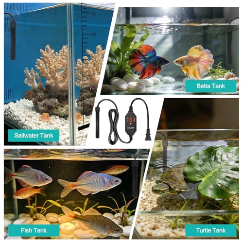 YOFOTHS Mini Aquarium Heater Alumina Ceramic, 15W Digital Display Thermostat, Compact Thumb-Size Fish Tank Heater with Temperature Control for 1-3 Gallon Betta Tanks (15W) - size: 15W