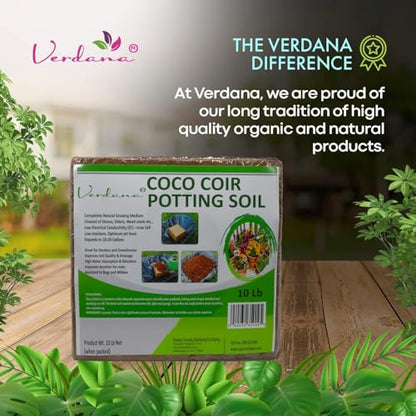 Verdana Coco Coir Potting Soil Brick - 10 lb Compressed Coconut Coir Block, Expands to 72 Quarts / 18 Gallons, Peat Moss Alternative for Seed Starting, Raised Beds, Potting Mix & Houseplants