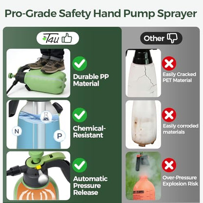 T4U 1/2 Gallon Pump Sprayer with Flexible Adjustable Nozzle, PP Hand Pump Pressure Sprayer with Built-in Measuring Cup for Home Garden Plant Care and Household Cleaning, Indoor & Outdoor Use - size: Flexible Nozzle