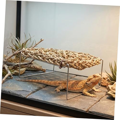 VICASKY Bearded Dragon Lounger and Reptile Hammock with Sea Grass Bed Mat, Rectangle Basking Platform with Metal Legs for Snake Habitat Accessories and Climbing Decor