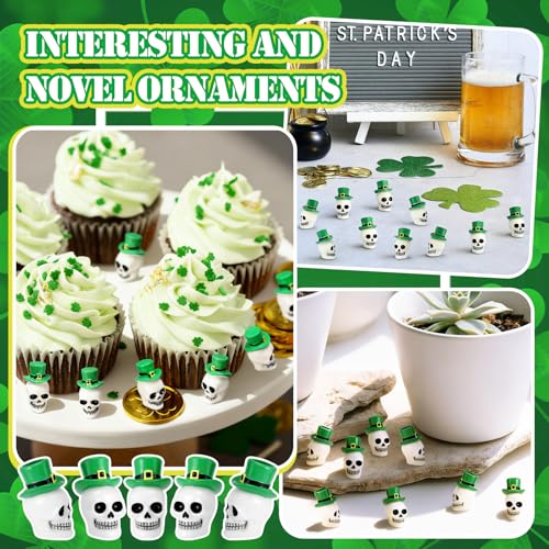 VioraWhite 50 Pcs St. Patrick's Day Mini Resin Skulls Miniature Resin Tiny Skulls Figures with Green Hat Landscape Aquarium Garden Desktop Ornaments Ornament DIY Decoration for Party Supplies - style: Irish