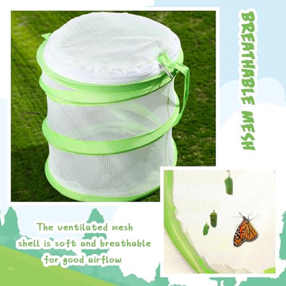 Sherr 2 Pcs Mini Butterfly Habitat Cage Clear Mesh Butterfly Net Cage Container Foldable Terrarium, 6.2x7.1inch (Green) - color: Green
