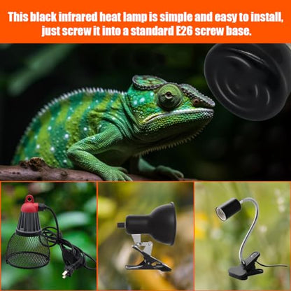 Mini Reptile Heat Lamp Bulb Ceramic Infrared Heat Emitter（4 Pack） E26/E27 Base, AC110V, for Pet Amphibian Snake, Turtle, Lizard, Chicken, Brooder Coop, No Light (25, Watts)