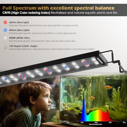 GLOWRIUM Aquarium Light, LED Full Spectrum Freshwater Fish Tank, infinitely dimmable, Fish Tank Light with auto-on/Off Timer (48-53 in) - size: 48-53 in