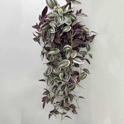 2Pcs 29.5" Artificial Wandering Jew Plants Faux Hanging Eyebrow Vine Purple Realistic Silk Fake Eyebrow Leaves Flowers for Home Office Wall Indoor Outdoor Garden Party Decoration