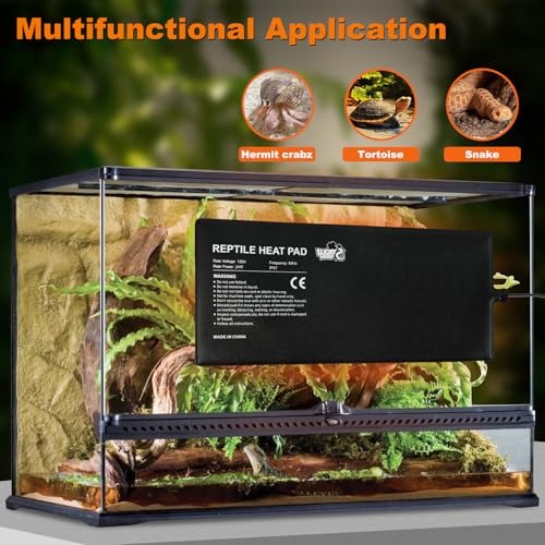 LUCKY HERP Reptile Heat Pad 8x18 Inch 24W Under Tank Terrarium Heating Mat, Reptile Heat Mat, Reptile Heating Pad for Turtle, Lizard, Hermit Crab, Frog, Snake - size: 8" X 18"